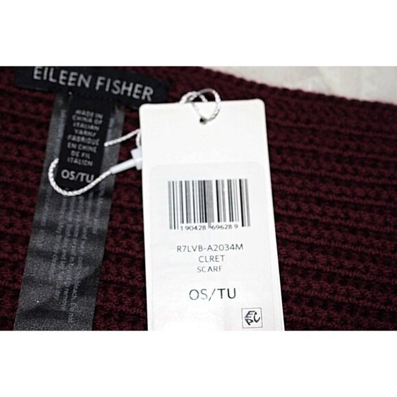 New w/Tags Eileen Fisher "Keyhole Scarf in 100% Merino Rib", Claret Red - Picture 7 of 11